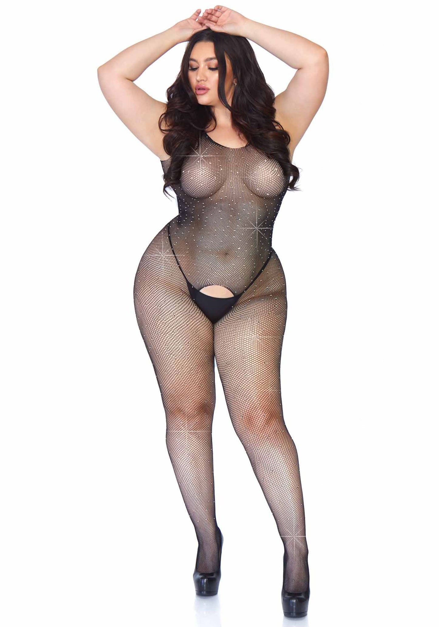 Plus Crystalized Fishnet Tank Bodystocking