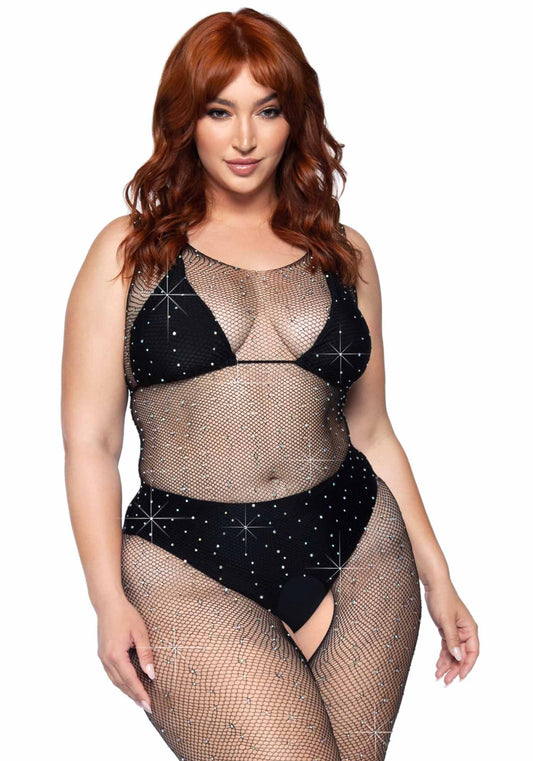 Plus Crystalized Fishnet Tank Bodystocking