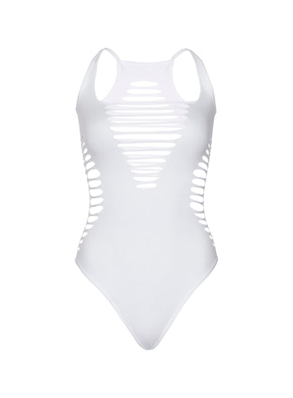 Shredded Racer Back Thong Bodysuit