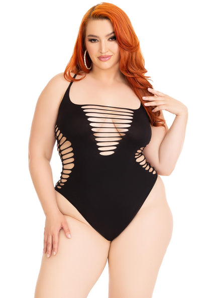 Plus Shredded Racer Back Thong Bodysuit