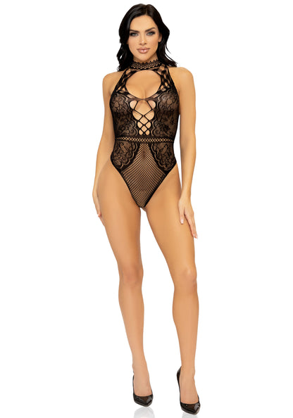 Leg Avenue 89307 Net and lace keyhole bodysuit