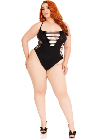 Plus Shredded Racer Back Thong Bodysuit