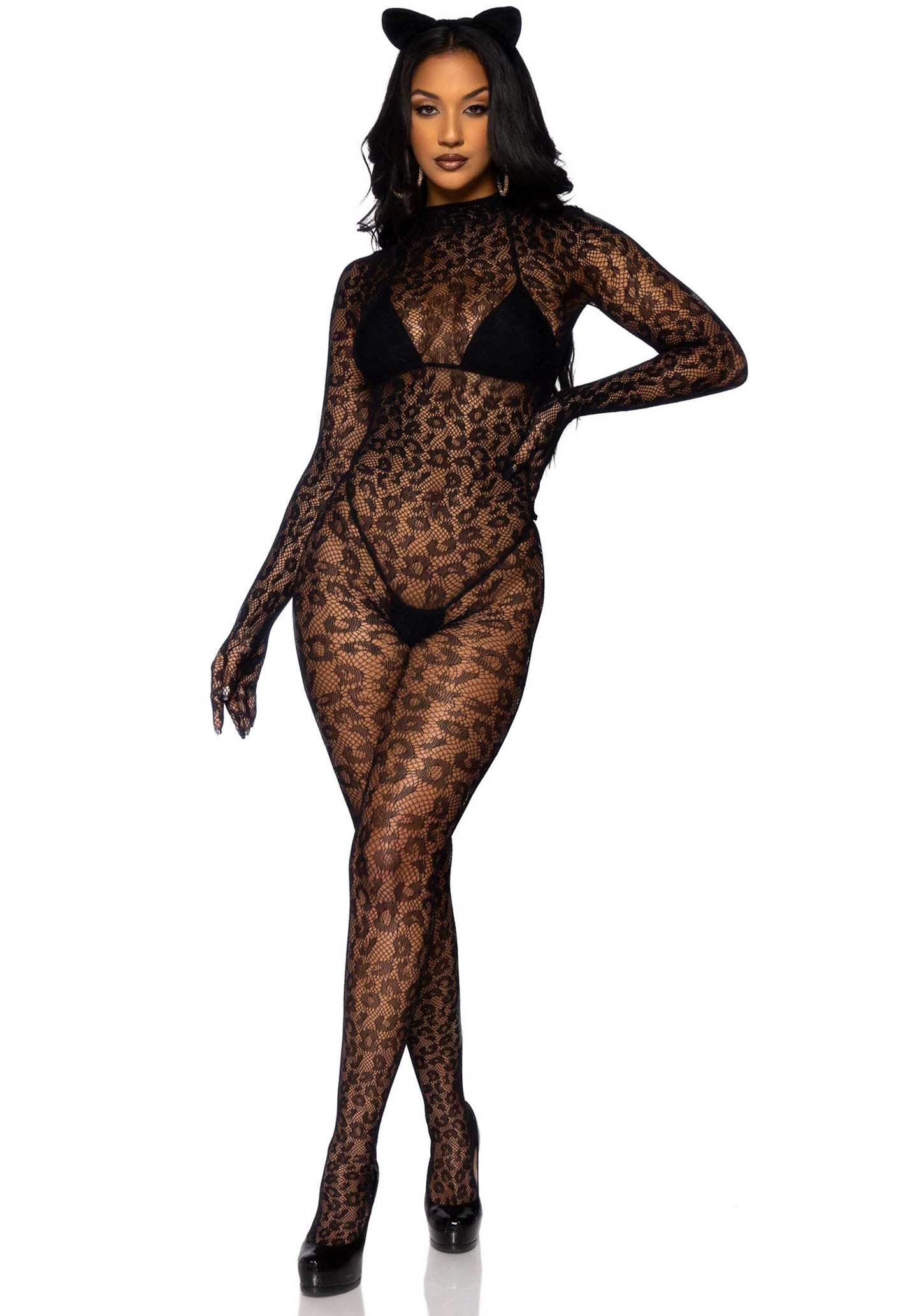 Leg Avenue 89891Leopard net gloved catsuit