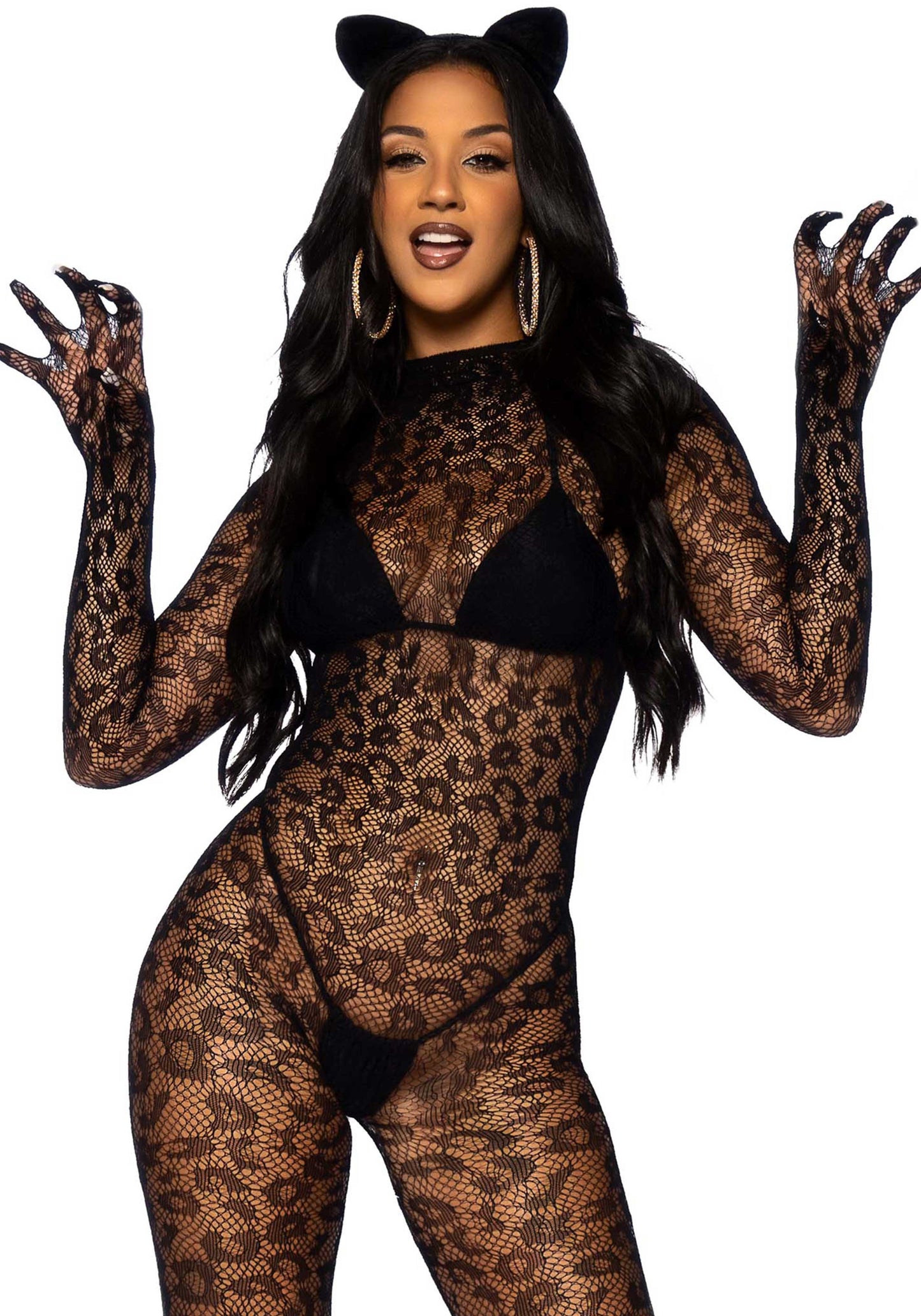 Leg Avenue 89891Leopard net gloved catsuit