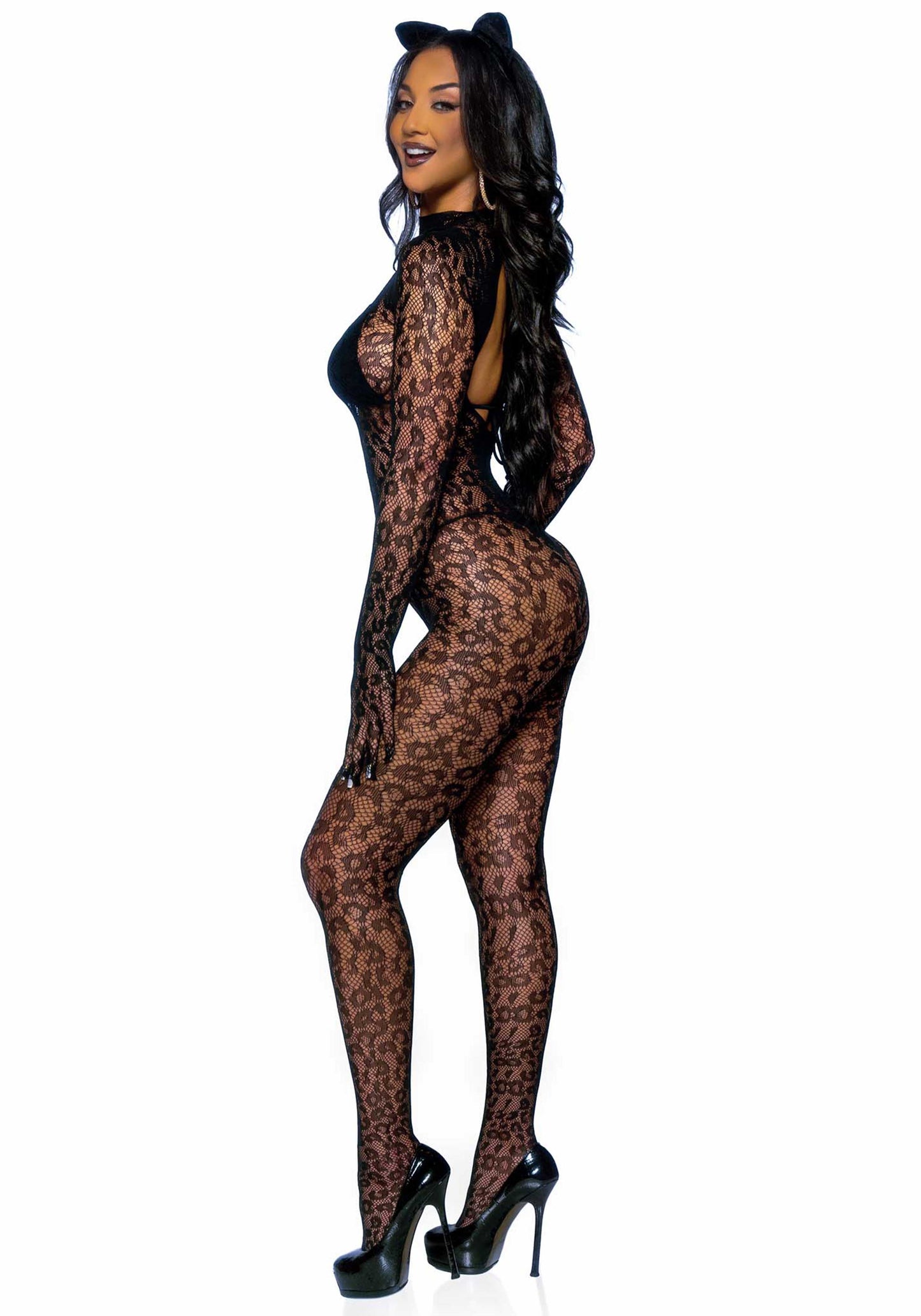 Leg Avenue 89891Leopard net gloved catsuit