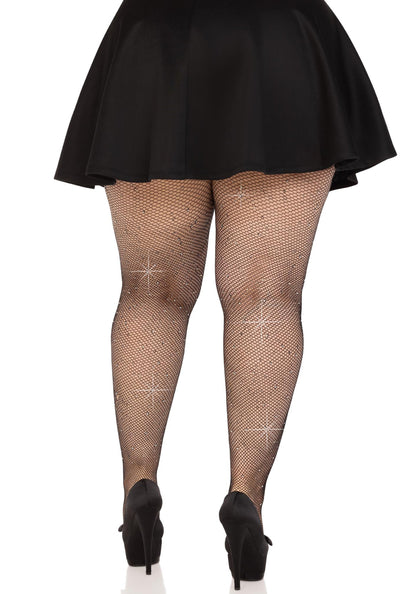 Plus Rhinestone Micro Net Tights