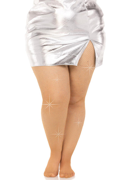 Plus Rhinestone Micro Net Tights
