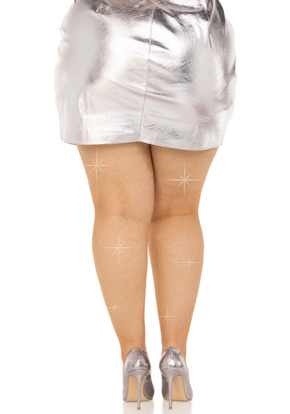 Plus Rhinestone Micro Net Tights