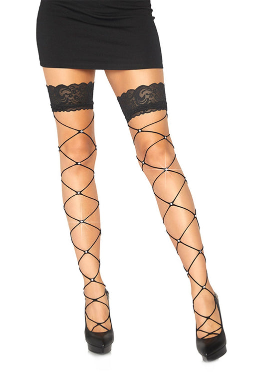 Leg Avenue 9119 Wide net thigh high w chrystal