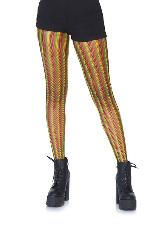 Leg Avenue 9306 Rasta striped fishnet tights