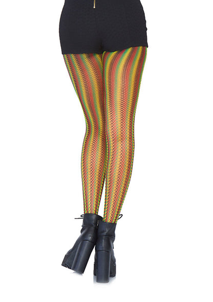 Leg Avenue 9306 Rasta striped fishnet tights