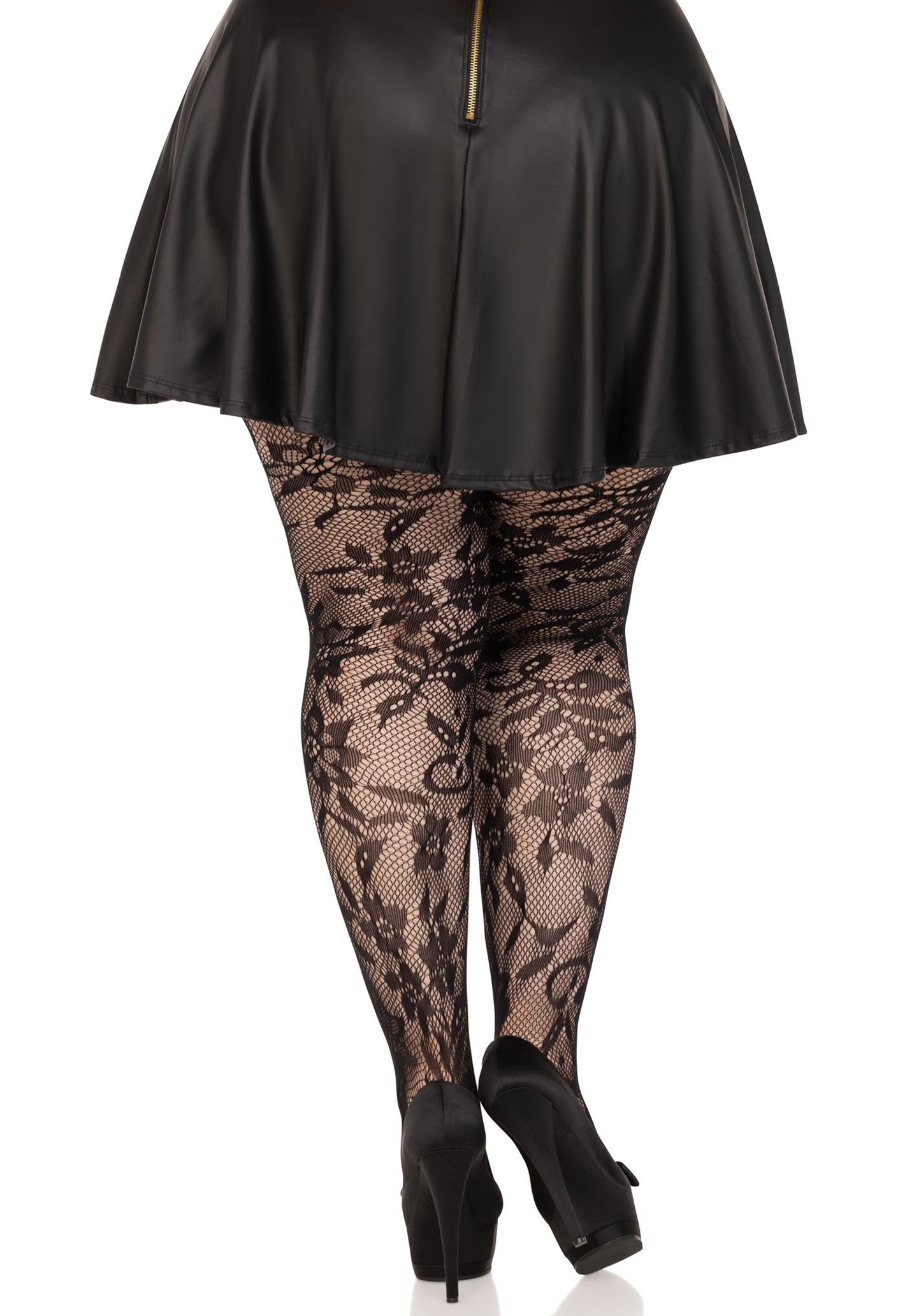 Plus Seamless Floral Lace Pantyhose