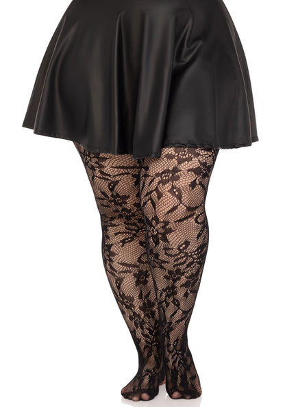 Plus Seamless Floral Lace Pantyhose