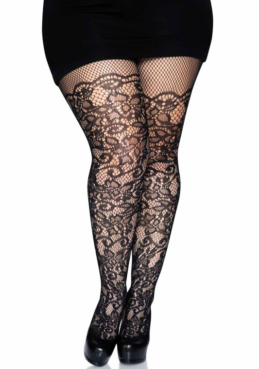 Leg Avenue 9954Q Floral Net Pantyhose Plus Size