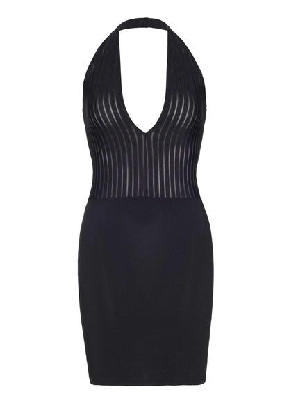 Ribbed Deep-V Backless Dress