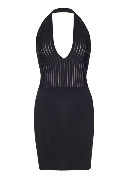 Ribbed Deep-V Backless Dress