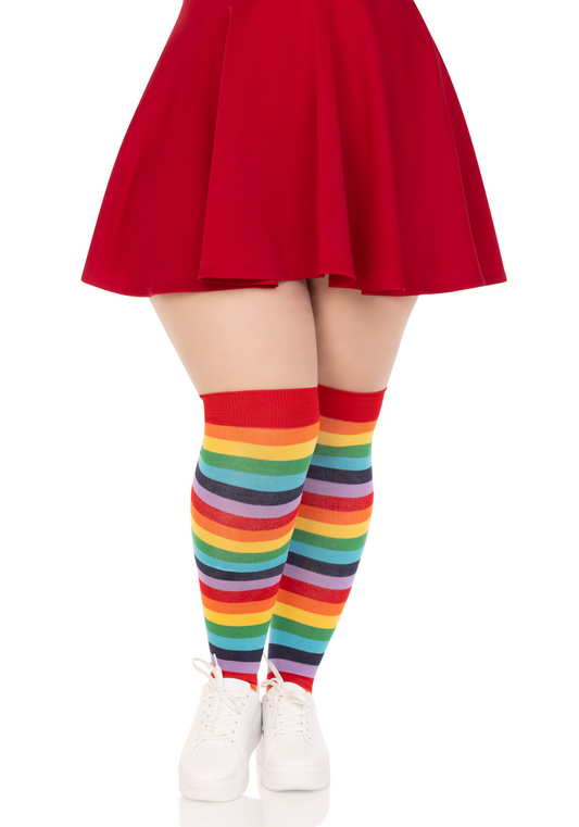 Plus Rainbow Elastane Thigh Highs