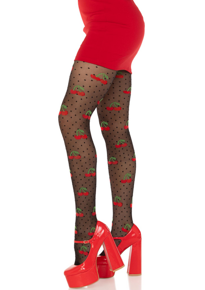 Elastane Polkadot Cherry Tights