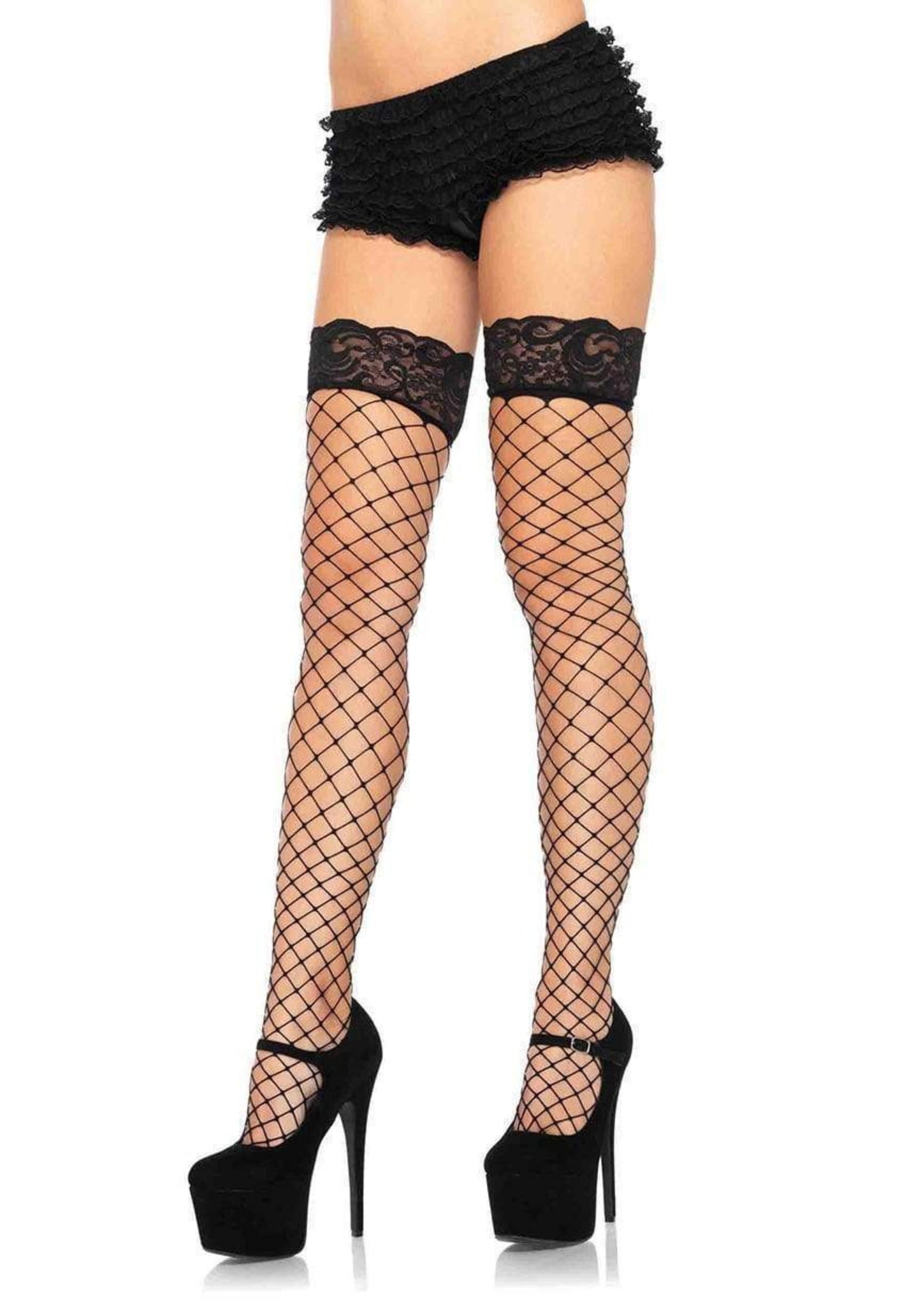 Fence Net Thigh Highs with Lace Top